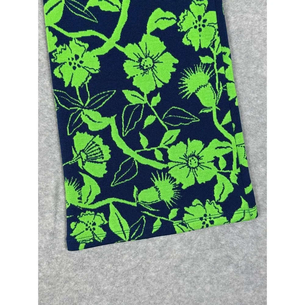 Zara Womens Size L Green Blue Jacquard Floral Print Flare Pull On Pants - Picture 8 of 9